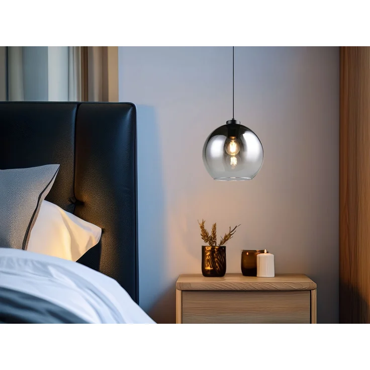 LED Pendelleuchte höhenverstellbar 1-flammig mit Rauchglas Kugel, Ø 25cm – Bild 1