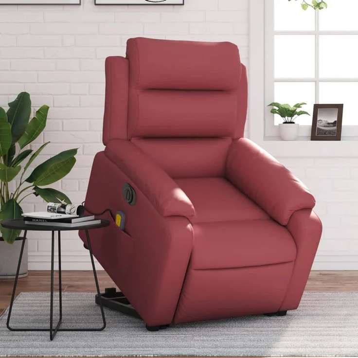 vidaXL Massagesessel mit Aufstehhilfe Elektrisch Weinrot Kunstleder 3205067 – Bild 1
