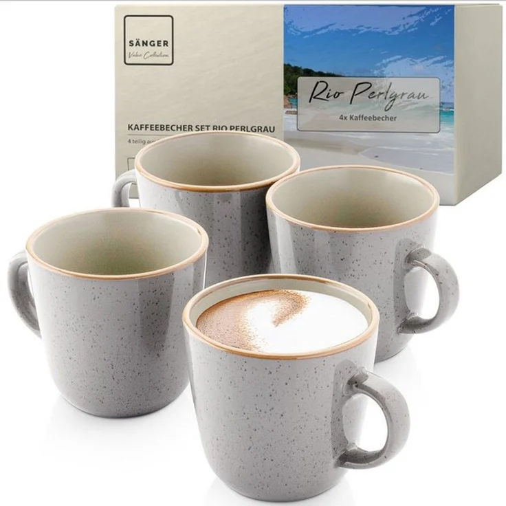 SÄNGER Becher Set Rio, 4-tlg, Steingut, 4 tlg. Rio Perlgrau Kaffeebecher, Grau, Handmade, VALUE COLLECTION – Bild 4
