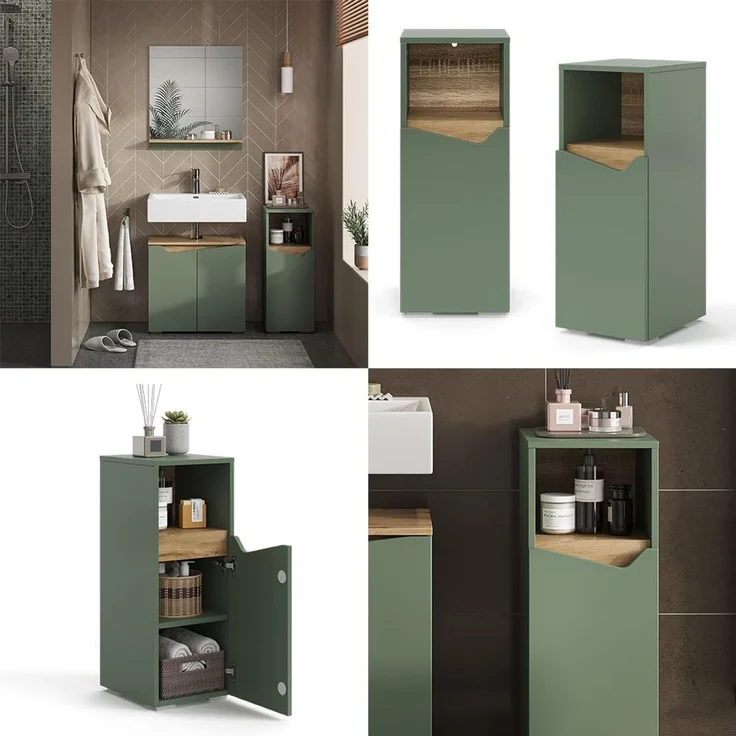 Midischrank Marelle Grün/Artisan 30 x 74.5 cm mit Tür und offenem Fach Vicco – Bild 7