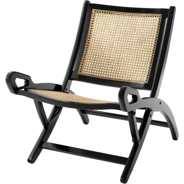 Casa Padrino Luxus Klappstuhl Naturfarben / Schwarz 55 x 80 x H. 70,5 cm - Luxus Qualität