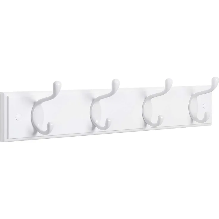 Songmics Hakenleiste mit 4 Kleiderhaken, MDF weiß, 9 x 40 x 7 cm