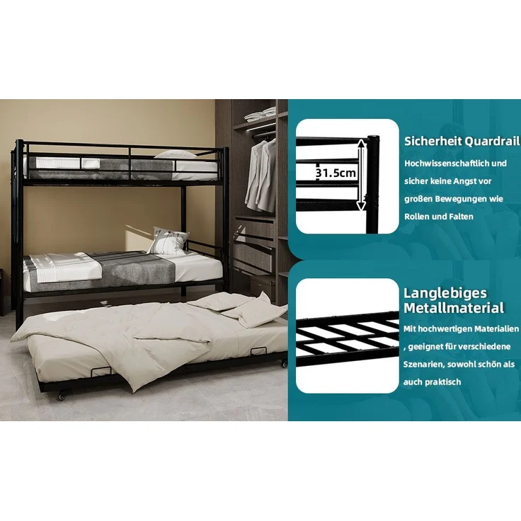 Etagenbett, Twin over Twin, hochbelastbar, stabiles Metall, geräuscharm, Sicherheitsgeländer, kein Boxspring erforderlich, Metall – Bild 2