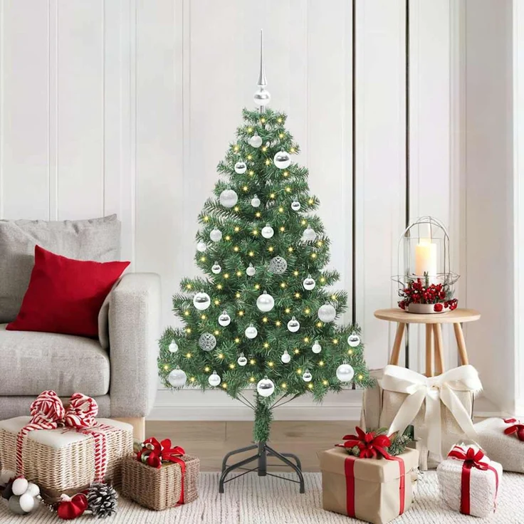 vidaXL Weihnachtsbaum mit LED-Beleuchtung Grün 150 cm PVC und Stahl 3396372 – Bild 1