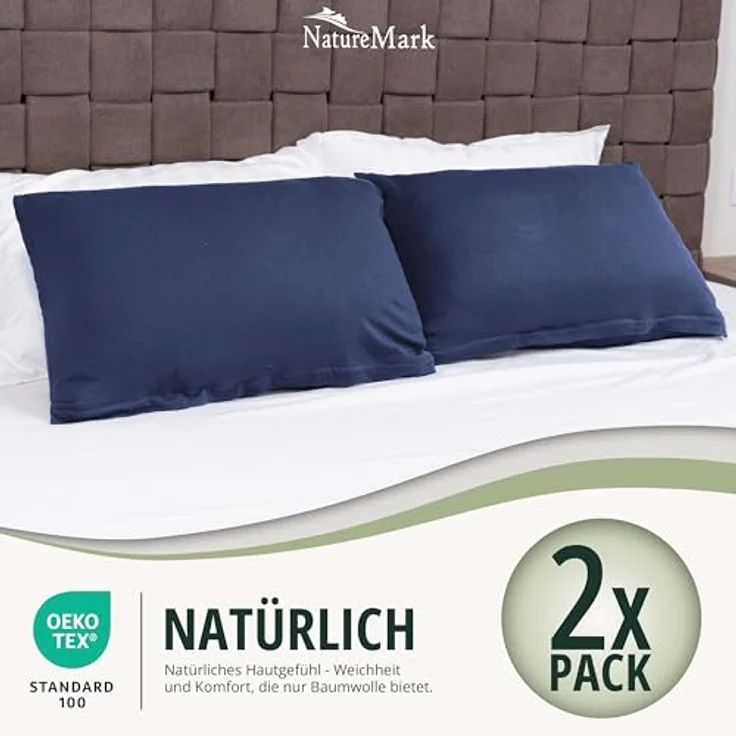 NatureMark 2er Pack Jersey Kissenbezug Kissenhülle Kissenbezüge Seitenschläferkissen Nackenkissen viele Größen und Farben ÖKO-TEX (40x60 cm (Nackenkissen geeignet), Navy blau) – Bild 7