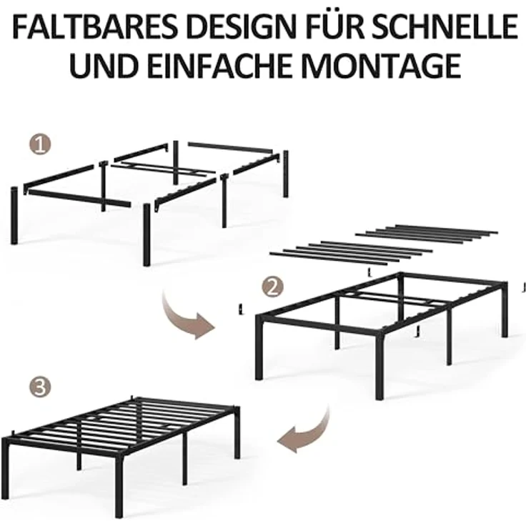 Yaheetech Bettrahmen 36cm H Metallbett mit Lattenrost, Bettgestell aus Metall, Modern Doppelbett Einzelbett Leichte Montage, Schwarz 90x200 cm – Bild 9