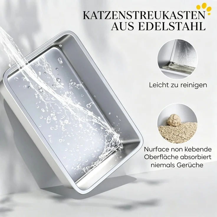 Katzenklo 60,2 x 40,2 x 29,5 cm aus Edelstahl mit hohen Seitenwänden und Streumatte – Bild 4