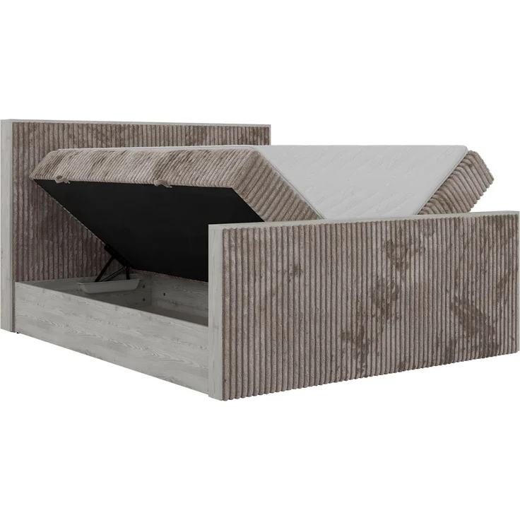 Boxspringbett NORDIC DUO 140 x 200 cm mit Matratze H4, hohe Kopfteil Doppelbett inkl. Topper Visco Holzoptik zwei Bettkästen - Hellbraun Cord – Bild 8