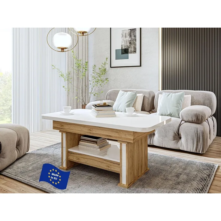designimpex Couchtisch Design DA-555 Schublade höhenverstellbar ausziehbar Tisch abgerundet
