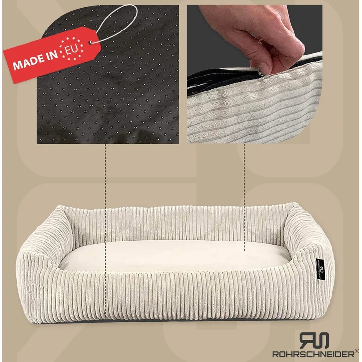 ROHRSCHNEIDER Hundebett - Cord, Hundekorb, Tierbett, Wendekissen, Bezug waschbar, rutschfest Beige 15x70x49cm – Bild 2