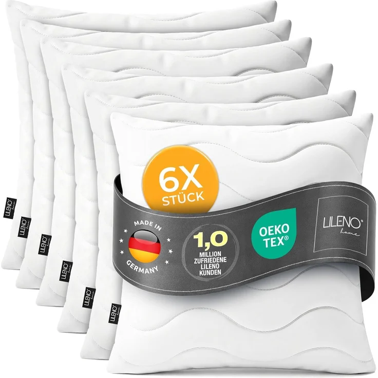 LILENO HOME Kissen 45x45 (6er Set) – 95 °C waschbar, Oeko-Tex & Made in DE – Allergiker Kopfkissen 45x45 für himmlischen Schlaf – Haut schmeichelndes & geruchsfreies Pillow – Bild 1