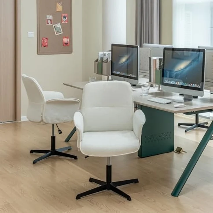 MEUBLE COSY Bürostuhl 2er Ergonomisch Schreibtischstuhl mit höhenverstellbar Armlehnen 360° Drehbar Schminkstuhl Sessel für Büro Wohnzimmer Schlafzimmer Vanity, Bouclé Frottier, Weiß – Bild 2