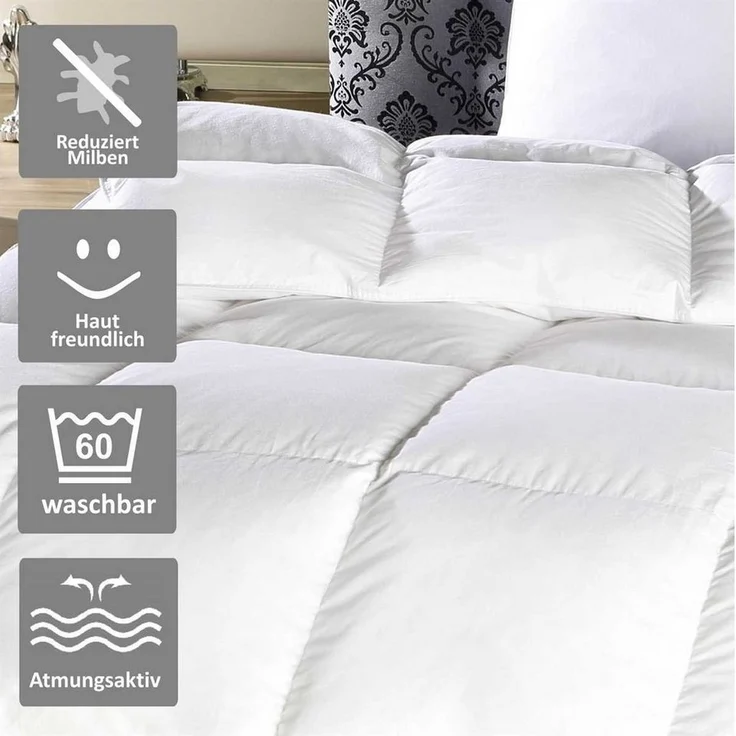 Daunendecke ( 10% Daunen / 90% Federn ) 135x200cm, inkl. Federkissen 80x80cm ( 100% Federn ), Made in Germany – Bild 2