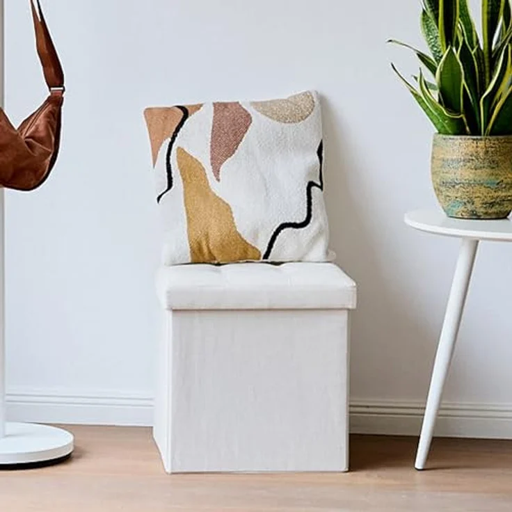 Love IT Store IT Premium Sitzhocker mit Stauraum - Hocker klappbar aus Leinen-Baumwolle - Verstärkt mit Holz - Belastbar bis 150 kg - Beige - 38 x 38 x 38 cm – Bild 9