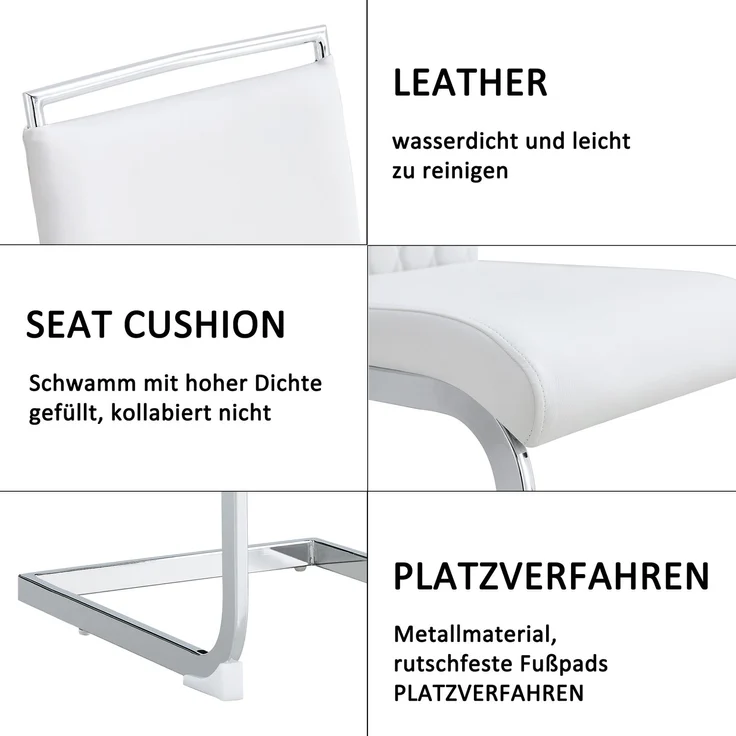 Esszimmerstuhl 2er-Set ergonomisch mit Kunstleder & Leinen gepolstert, komfortabler Küchen- und Bürostuhl,Weiß – Bild 3