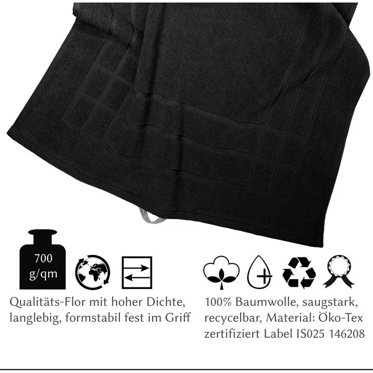 Lashuma Badematte Pure, Höhe 5 mm, schnell trocknend, Baumwolle, rechteckig, flauschiger Bad Teppich in schwarz 50x70 cm – Bild 2