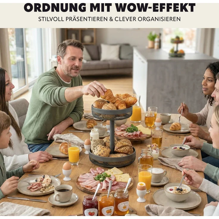 eluno 2-stöckige runde Obstetagere / Brotkorb, Metall, grau, Ø 20 cm und 25 cm – Bild 5