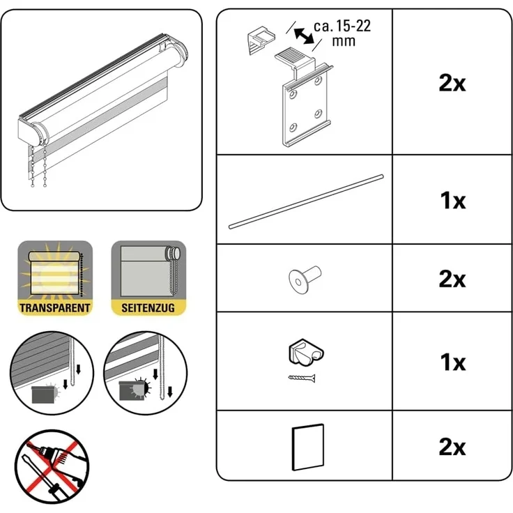 Seitenzugrollo Duo Klemmrollo Easyfix, my home, Lichtschutz, ohne Bohren, freihängend, Klemmfix, halbtransparent, vormontiert auf Montageschiene – Bild 8