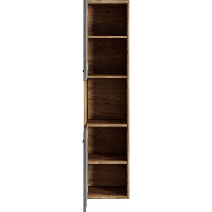 Badplaats Badezimmerschrank Montreal 30 x 30 x 131 cm Kastanien Eiche mit Dunkel Grau - Hoch Badschrank Mit 2 Türen – Bild 4