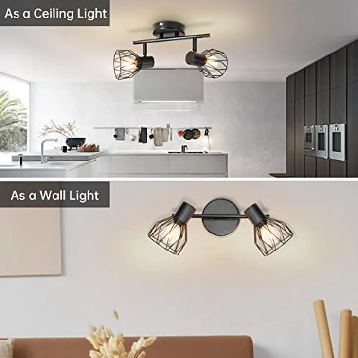 Dehobo Led Deckenstrahler Schwenkbar 350°, Deckenleuchte E14 2 Flammig Schwarz, Spotleuchte Wand, Deckenlampe Spots Led, LED Wandstrahler für Küche, Wohnzimmer, Schlafzimmer, Nein E14 Leuchtmittel – Bild 6