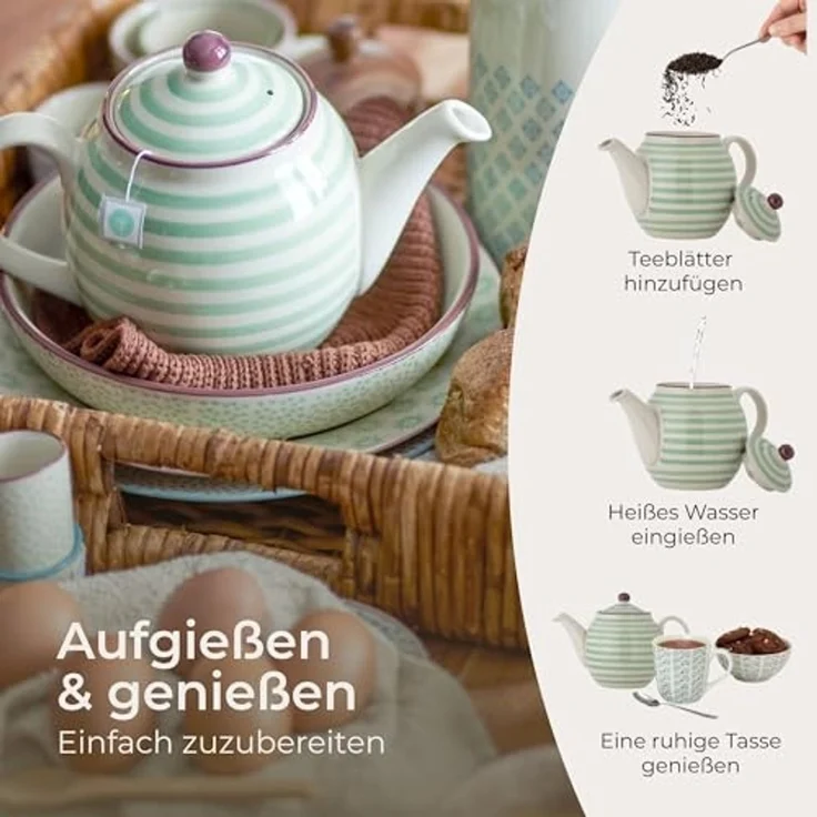 Bloomingville Teekanne Patrizia, green 1,2L Keramik Teekännchen gestreift dänisches Design – Bild 2