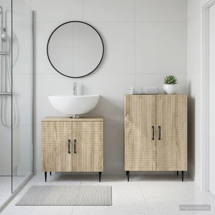 vidaXL 2-teiliges Badezimmer Schrank Set HAARLEM Sonoma-Eiche 3417614 – Bild 1