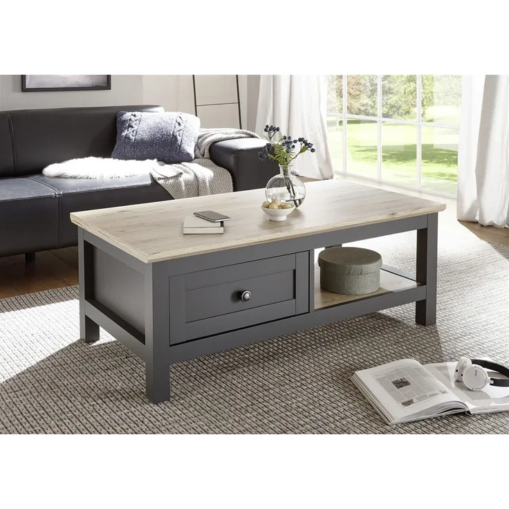 Couchtisch >Bocage< in San Remo, anthrazit, Holzwerkstoff - 114x43x60cm (BxHxT)
