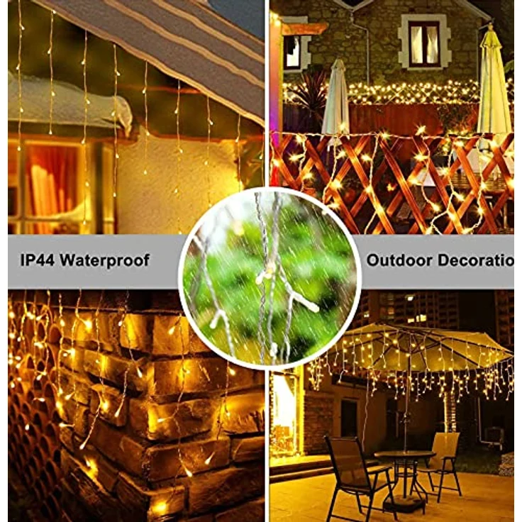 Gresonic 400er LED 10m lang Eisregen Lichterkette Lichtervorhang Eiszapfen Außen Innen Deko Strombetrieben[Energieklasse A+] (400LED 10m, Warmweiß) – Bild 5