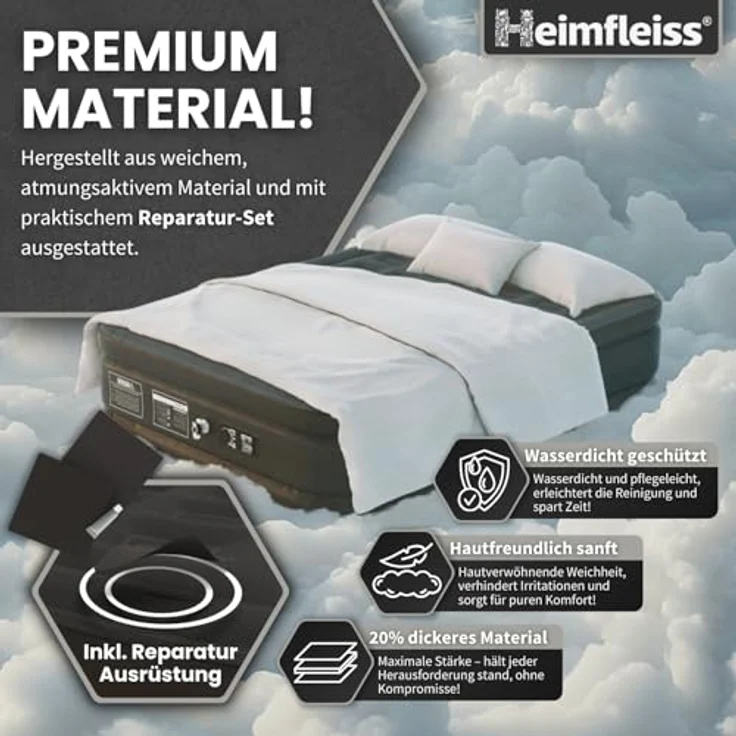 Heimfleiss® Luftmatratze 2 Personen | Premium Luftbett selbstaufblasend 150x200 cm | Schnell Aufblasbare Matratze ideal nutzbar als Gästebett & Reisebett | Selbstaufblasbare Camping Air Mattress – Bild 6