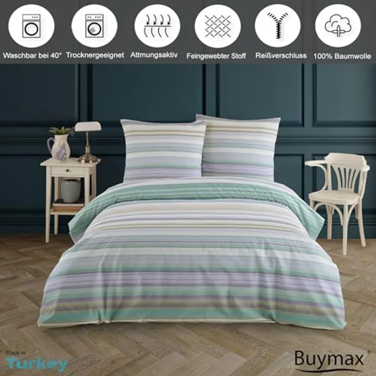 Buymax Bettwäsche, Renforcé, 3 teilig, Bettbezug-Set 200x220 cm 100% Baumwolle mit Reißverschluss hochwertig – Bild 3
