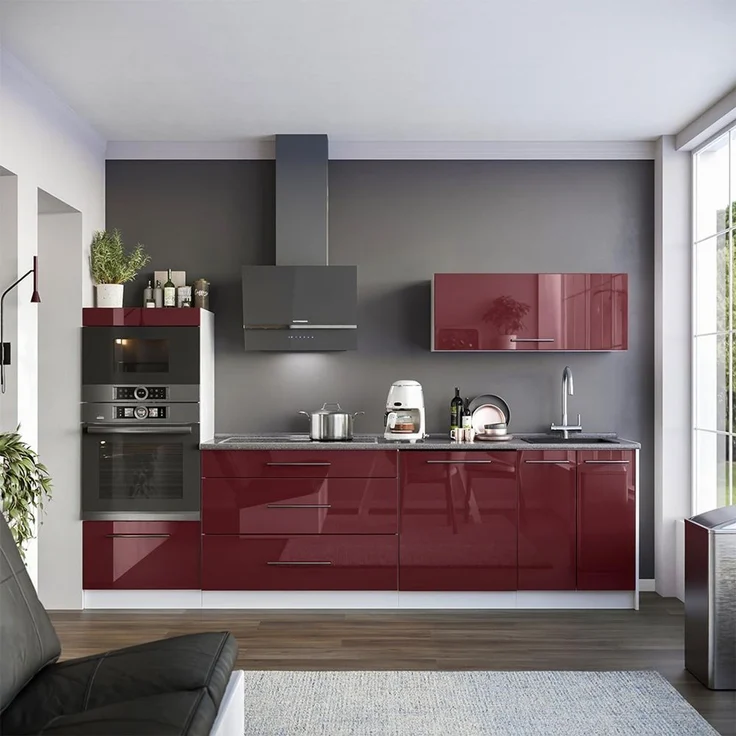 Küchenunterschrank Fame-Line Bordeaux Hochglanz/Weiß 100 cm, AP Anthrazit Vicco – Bild 6