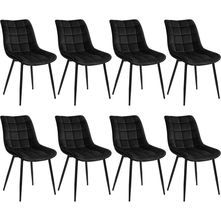 WOLTU Esszimmerstühle 8er Set, Küchenstühle gepolstert mit Rückenlehne | Sitzfläche aus Samt, mit Metallbeinen, bis 150 kg belastbar, für Wohnzimmer Küche Esszimmer, Schwarz