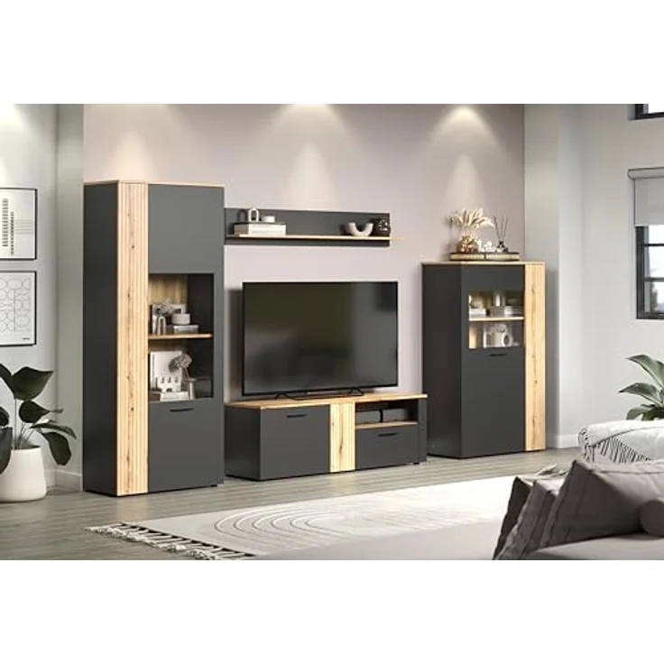Wohnwand Esteban in grau und Eiche Evoke 340 cm – Bild 2