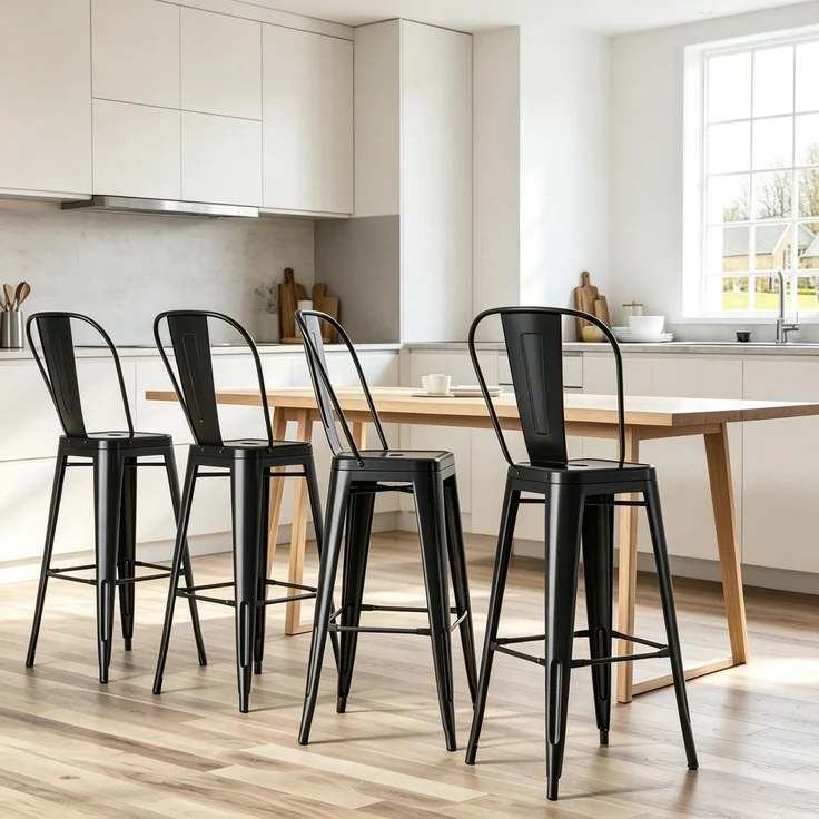 Stapelbarer Hocker,Essstuhl,Hochlehner Barhocker mit abnehmbarer Rückenlehne,Stilvoller Tresenhocker(nur mit 4pcs Essstuhle)--Schwarz--44x46x116cm--YOUDENOVA – Bild 8