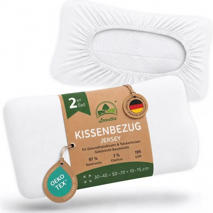 leevitex® Kissenbezug für Gesundheitskissen & Nackenkissen, 30-45 x 50-70 x 10-15 cm, (2 Stück), Jersey-Stretch mit Rundumgummizug, 97% Baumwolle, 3% Elasthan – Bild 1