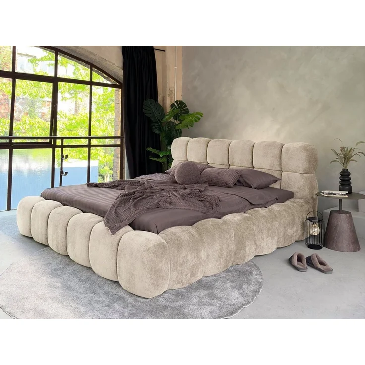 Compleo Polsterbett Cloud Bett, Bett mit gepolstertem Kopfteil ELVA (Chenille-Stoff), Schlafzimmer Bett modern, Doppelbett gepolstert, Wolkenbett – Bild 1