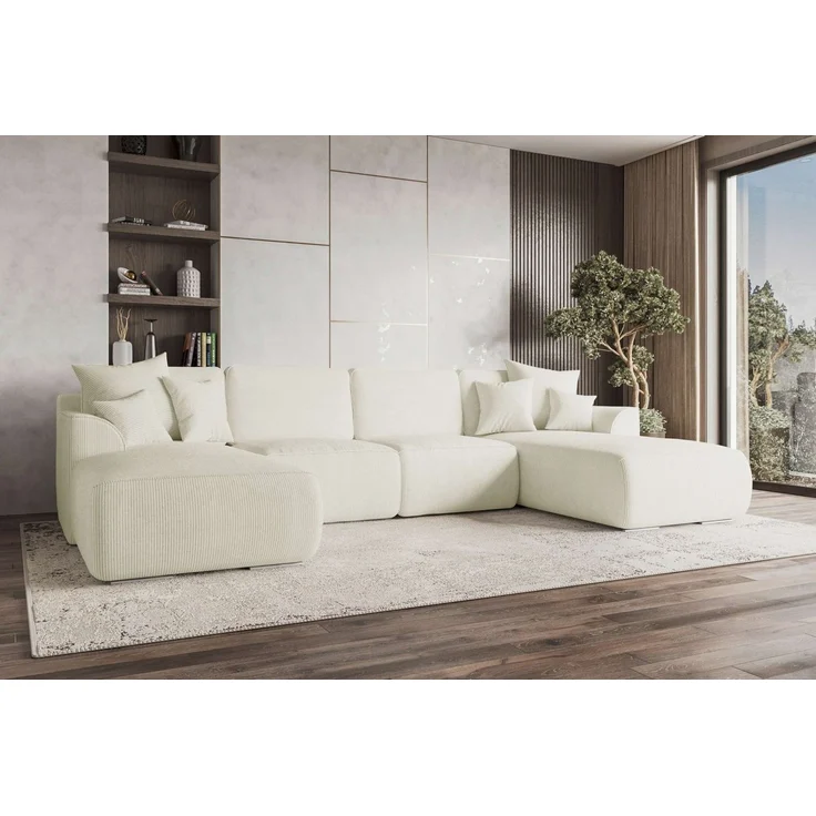 99rooms Wohnlandschaft Gusto, Sofa, U-Form, mit Schlaffunktion, mit abnehmbaren Kissen, Bezug - Cord POSO – Bild 5