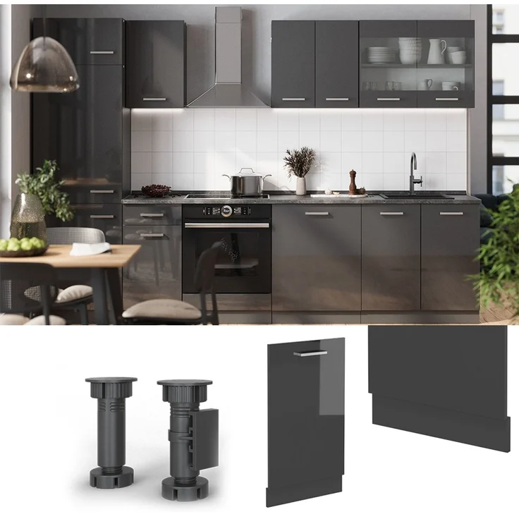 Geschirrspülblende R-Line Anthrazit Hochglanz 45 cm ohne Arbeitsplatte Vicco – Bild 3