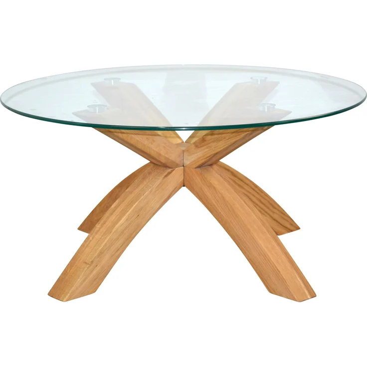Design-Couchtisch Eiche massiv & Klarglas – rund Ø80 cm – zeitlos & modern – Bild 3