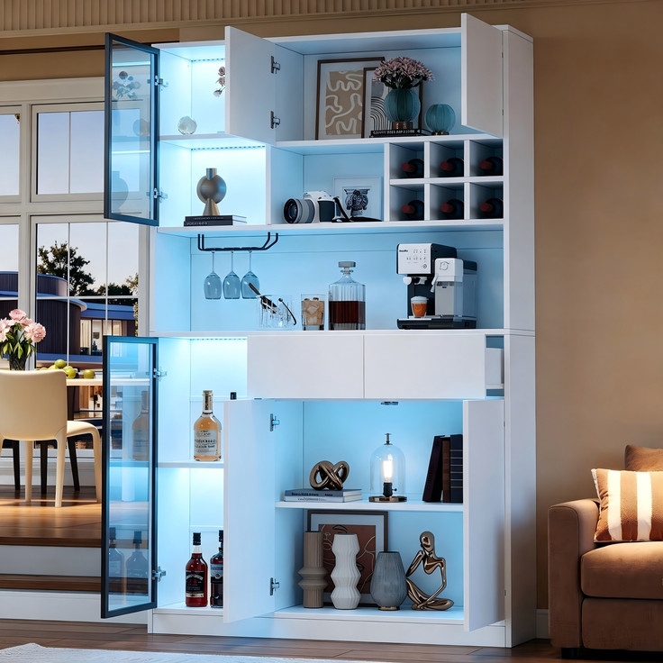 ZUBALIYA Schrank 120x33 cm mit LED-Beleuchtung mit Schubladen in Weiß, ideale Lösung für kleine Räume, robuste Verarbeitung, langlebige Materialien, einfache Selbstmontage – Bild 4