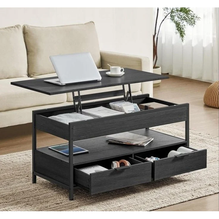 Vasagle höhenverstellbarer Wohnzimmertisch, X-Streben, 50x100 x (48-63)cm, Spanplatte/Stahl anthrazitgrau-schwarz – Bild 1