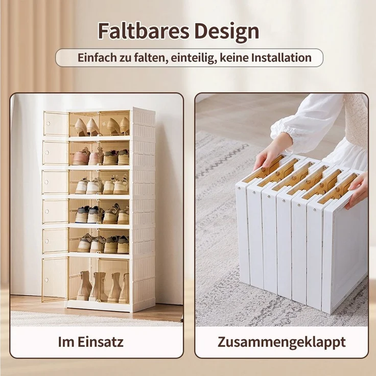 JEOBEST Schuhbox Schuhboxen Stapelbar Transparent, Faltbar Schuhregal, Weiß, Installationsfrei und Tragbare Schuhbox, Schuh Organizer mit Tür – Bild 3