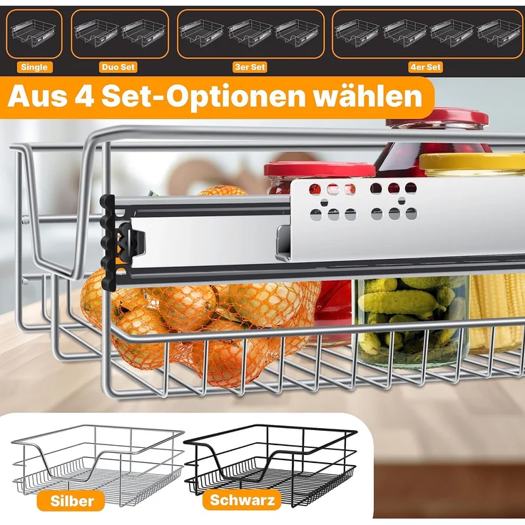 KESSER® Teleskopschublade 30-60cm Schrankbreite verchromt aus Edelstahl Schubladeneinsatz für Küchenschrank Korbauszug Schrankauszug 2x 50cm - Silber – Bild 5