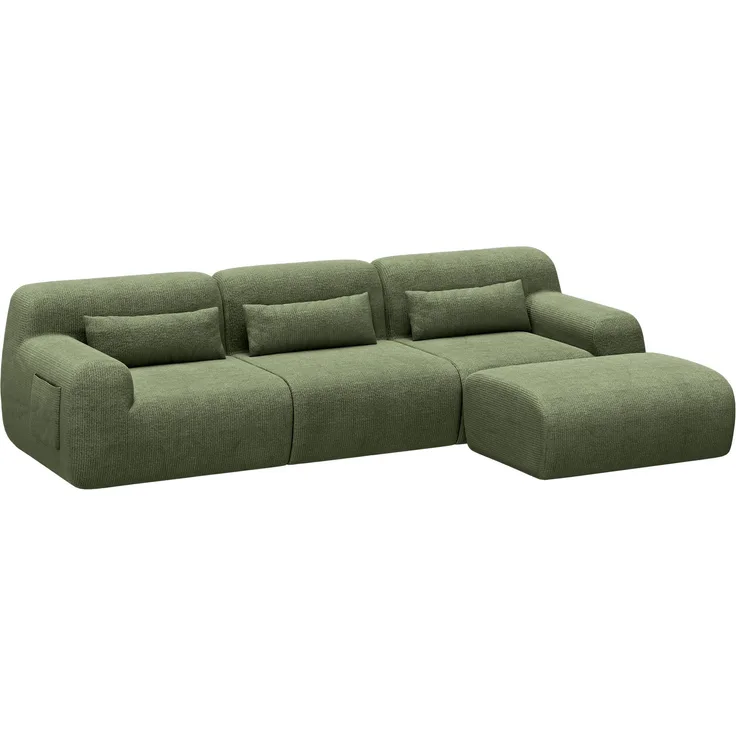 skølm 'Fulla' Cloud Sofa 3 Sitzer mit Hocker, Vollschaumcouch mit Federkern und Vakuum-Kompression, kein Aufbau erforderlich, mit 3 Kissen und praktischen Seitentaschen, Chenille dunkelgrün