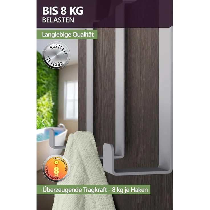 4smile Türhaken zum Einhängen - 10er Set, Fb. Grau - Solide Kleiderhaken Tür für die ganze Wohnung, flexible Haken zum Einhängen, belastbare Türhakenleiste, universelle Türgarderobe – Bild 5
