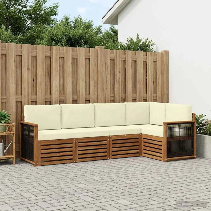 vidaXL Outdoor-Sofagarnitur 4 stk. 5-Sitzer Natur und Creme 3384351