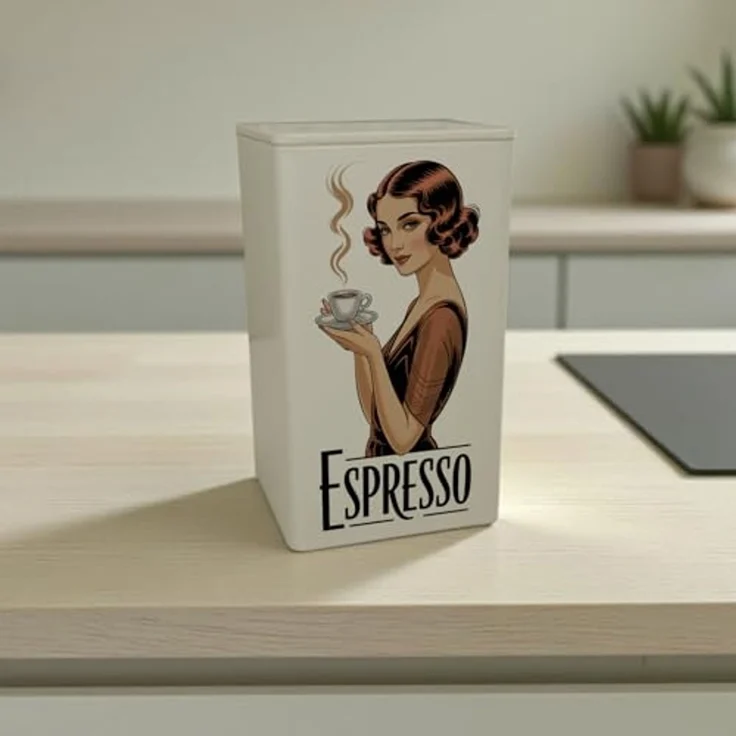 speecheese Aufbewahrungsdose Vintage Frau trinkt Espresso KaffeeDose 900ml im Art Deco Stil – Bild 2