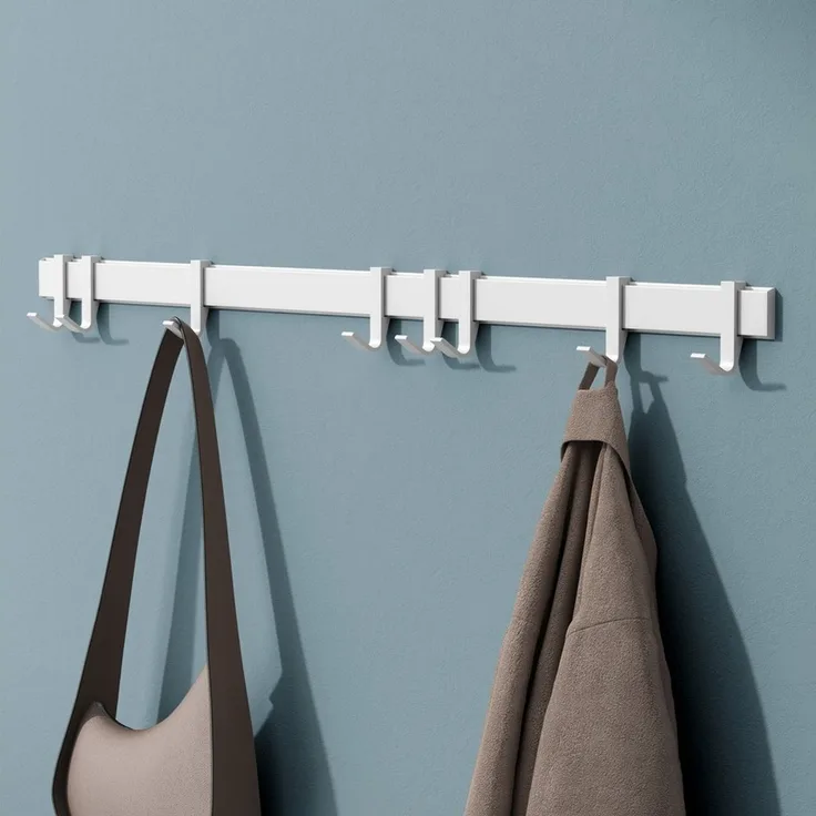 Mai & Mai Wandgarderobe Kleiderhaken Garderobenleiste aus Aluminium mit 4/6/8 Haken Stalo-12, Flexibel entlang der Schiene verschieben, individuell positionieren.