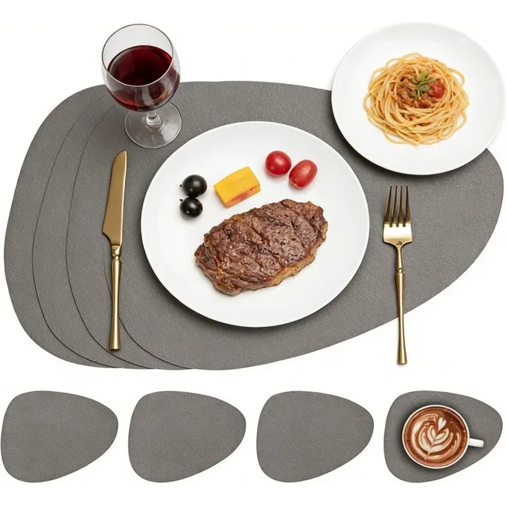 Zaewry Platzset Tischsets Leder und Untersetzer, Tischsets Abwaschbar, (4-St), Rund Doppelseitigen rutschfest Platzdeckchen