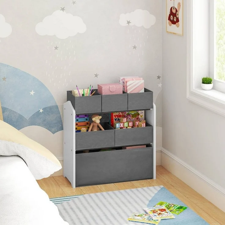 EUGAD Kinderregal, 1-tlg, Aufbewahrungsboxen aus MDF Vliesstoff, Weiß+Grau – Bild 3